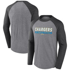 Los Angeles Chargers Tri-Blend Raglan Long Sleeve T-Shirt Heather Gray/Charcoal - Fanatics