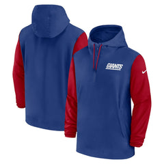 New York Giants 2024/25 Sideline Pre-Game Player 1/2-Zip Hoodie Jacket Royal/Red - Nike