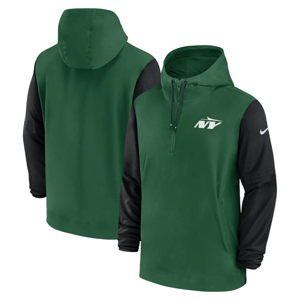 New York Jets 2024/25 Sideline Pre-Game Player 1/2-Zip Hoodie Jacket Green/Black - Nike