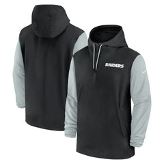 Las Vegas Raiders 2024/25 Sideline Pre-Game Player 1/2-Zip Hoodie Jacket Black/Silver - Nike