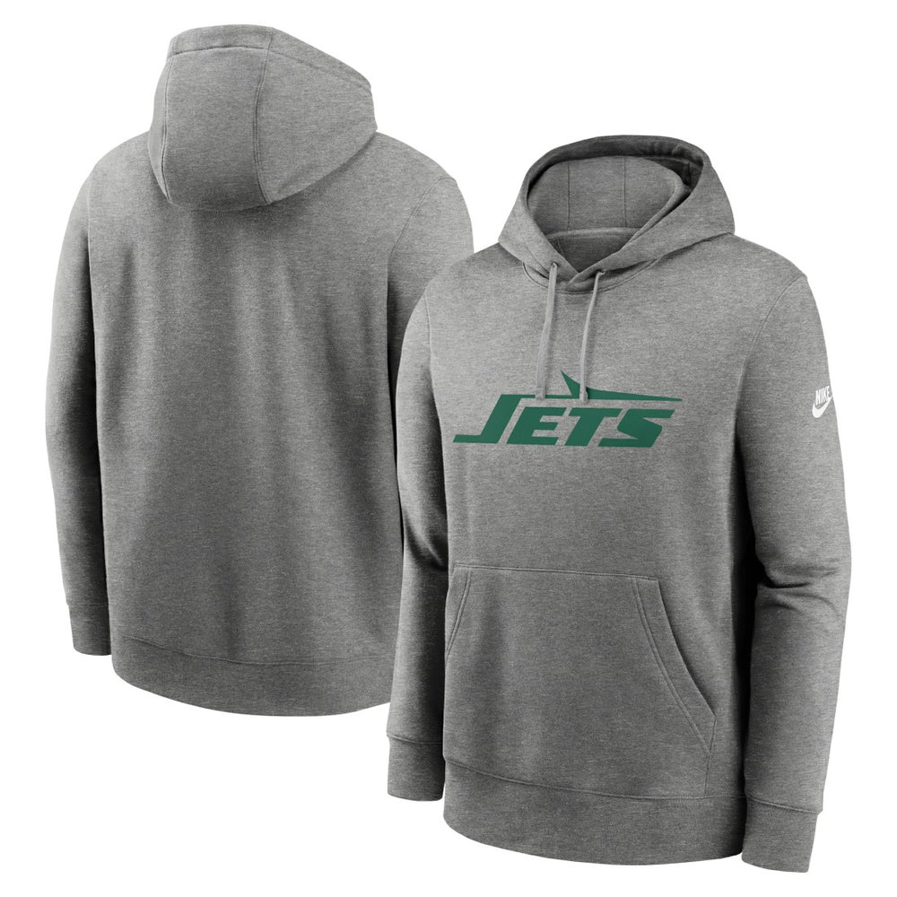 New York Jets Rewind Club Logo Pullover Hoodie Heather Gray - Nike