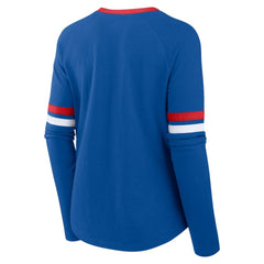 Chicago Cubs Fanatics Women's Won & Done Raglan Lace-Up Long Sleeve T-Shirt Clearance