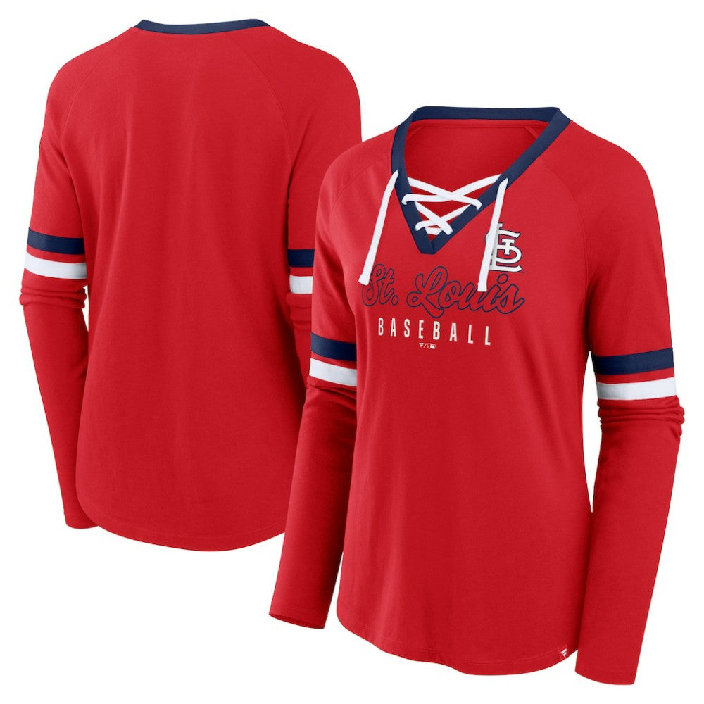 St. Louis Cardinals Fanatics Women's Won & Done Raglan Lace-Up Long Sleeve T-Shirt Near Me