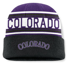 Colorado Rockies Fanatics Fundamental Team Stripe Cuffed Knit Hat Near Me