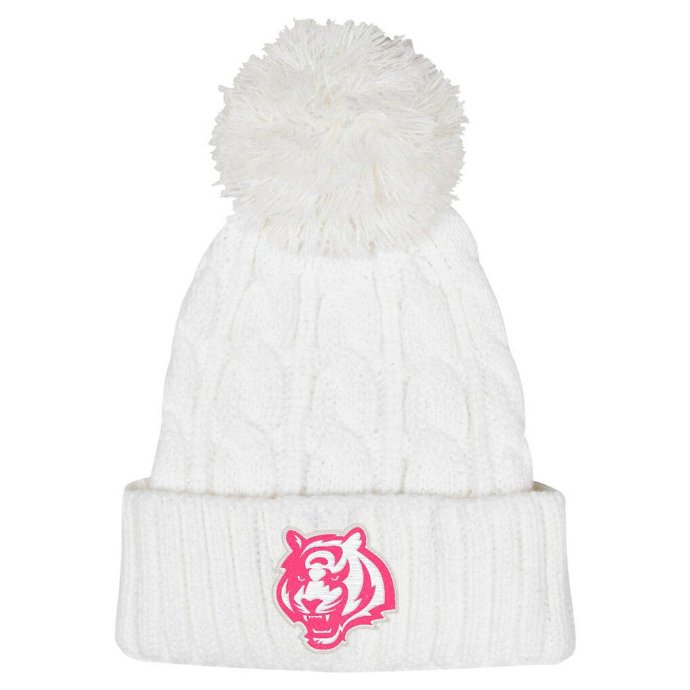 Cincinnati Bengals Girls Youth Cable Cuffed Knit Hat with Pom White - NFL