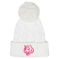 Cincinnati Bengals Girls Youth Cable Cuffed Knit Hat with Pom White - NFL