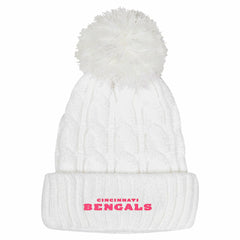 Cincinnati Bengals Girls Youth Cable Cuffed Knit Hat with Pom White - NFL