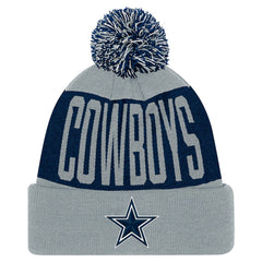 Dallas Cowboys Youth Bevel Cuffed Knit Hat with Pom Navy/Gray - NFL