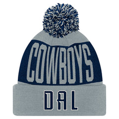 Dallas Cowboys Youth Bevel Cuffed Knit Hat with Pom Navy/Gray - NFL