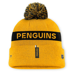 Pittsburgh Penguins Fanatics Women's Authentic Pro Rink Cuffed Knit Hat with Pom Gold/Black