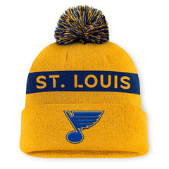St. Louis Blues - Fanatics Women's Authentic Pro Rink Cuffed Knit Hat with Pom Gold/Navy