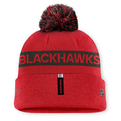 Chicago Blackhawks Fanatics Women's Authentic Pro Rink Cuffed Knit Hat with Pom Red/Black