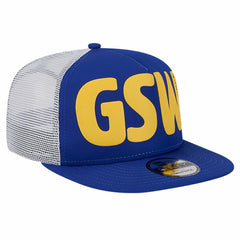 New Era - Golden State Warriors Puff Print Team Code A-Frame 9FIFTY Trucker Snapback Hat - Royal