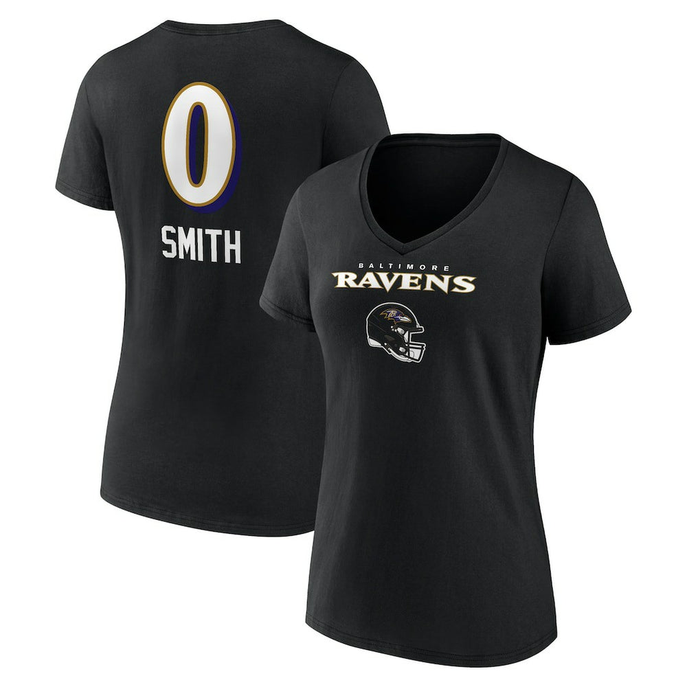 Roquan Smith Baltimore Ravens Women's Team Wordmark Player Name & Number V-Neck T-Shirt Black - NFL