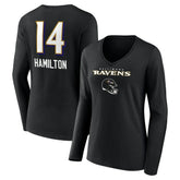 Kyle Hamilton Baltimore Ravens Women's Team Wordmark Player Name & Number Long Sleeve V-Neck T-Shirt Black - NFL