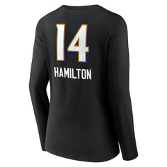 Kyle Hamilton Baltimore Ravens Women's Team Wordmark Player Name & Number Long Sleeve V-Neck T-Shirt Black - NFL
