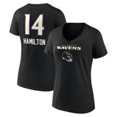 Kyle Hamilton Baltimore Ravens Women's Team Wordmark Player Name & Number V-Neck T-Shirt Black - NFL