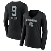 Tyree Wilson Las Vegas Raiders Women's Team Wordmark Player Name & Number Long Sleeve V-Neck T-Shirt Black - NFL