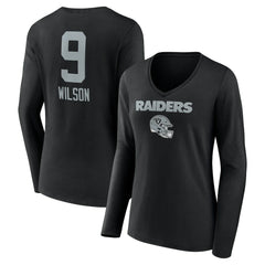 Tyree Wilson Las Vegas Raiders Women's Team Wordmark Player Name & Number Long Sleeve V-Neck T-Shirt Black - NFL
