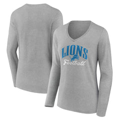 Detroit Lions Women's Victory Script V-Neck Long Sleeve T-Shirt Gray - NFL