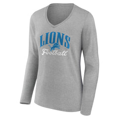 Detroit Lions Women's Victory Script V-Neck Long Sleeve T-Shirt Gray - NFL