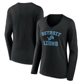 Detroit Lions Women's Victory Arch V-Neck Long Sleeve T-Shirt Black - NFL