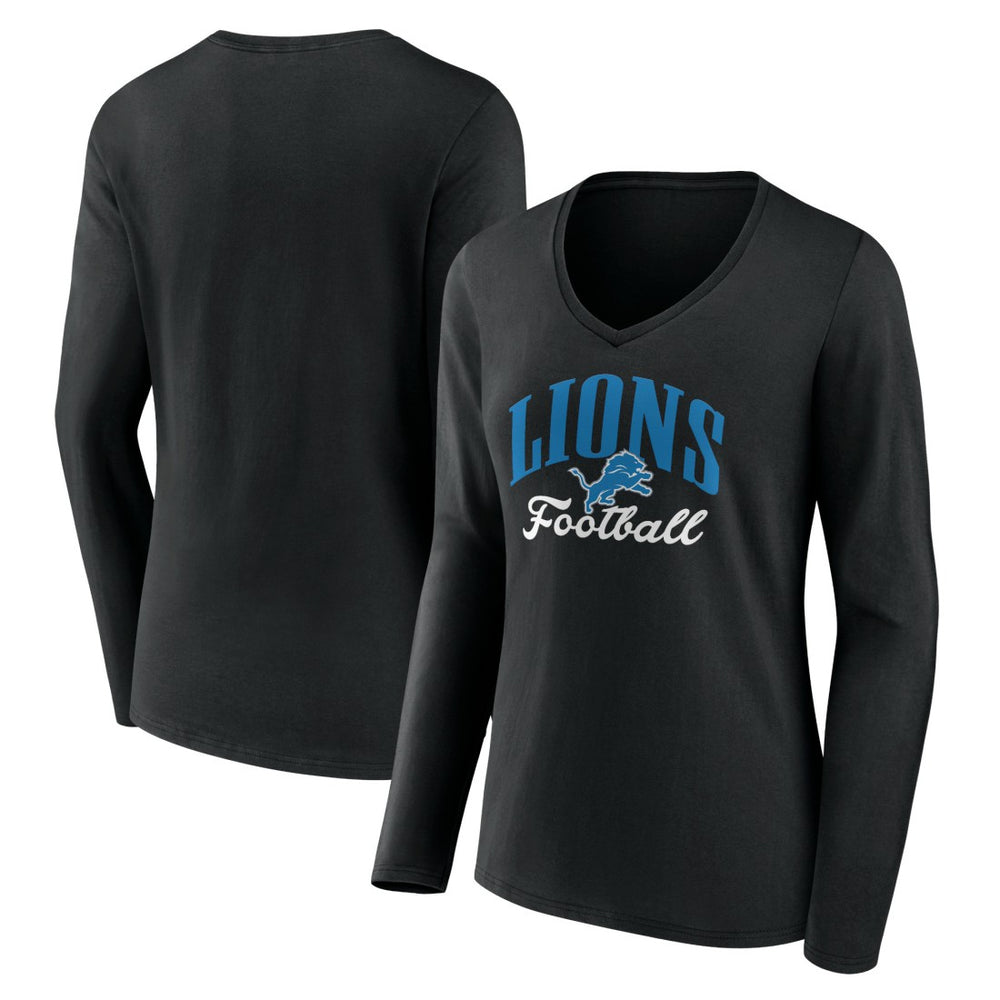 Detroit Lions Women's Victory Script V-Neck Long Sleeve T-Shirt Black - NFL