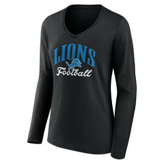 Detroit Lions Women's Victory Script V-Neck Long Sleeve T-Shirt Black - NFL