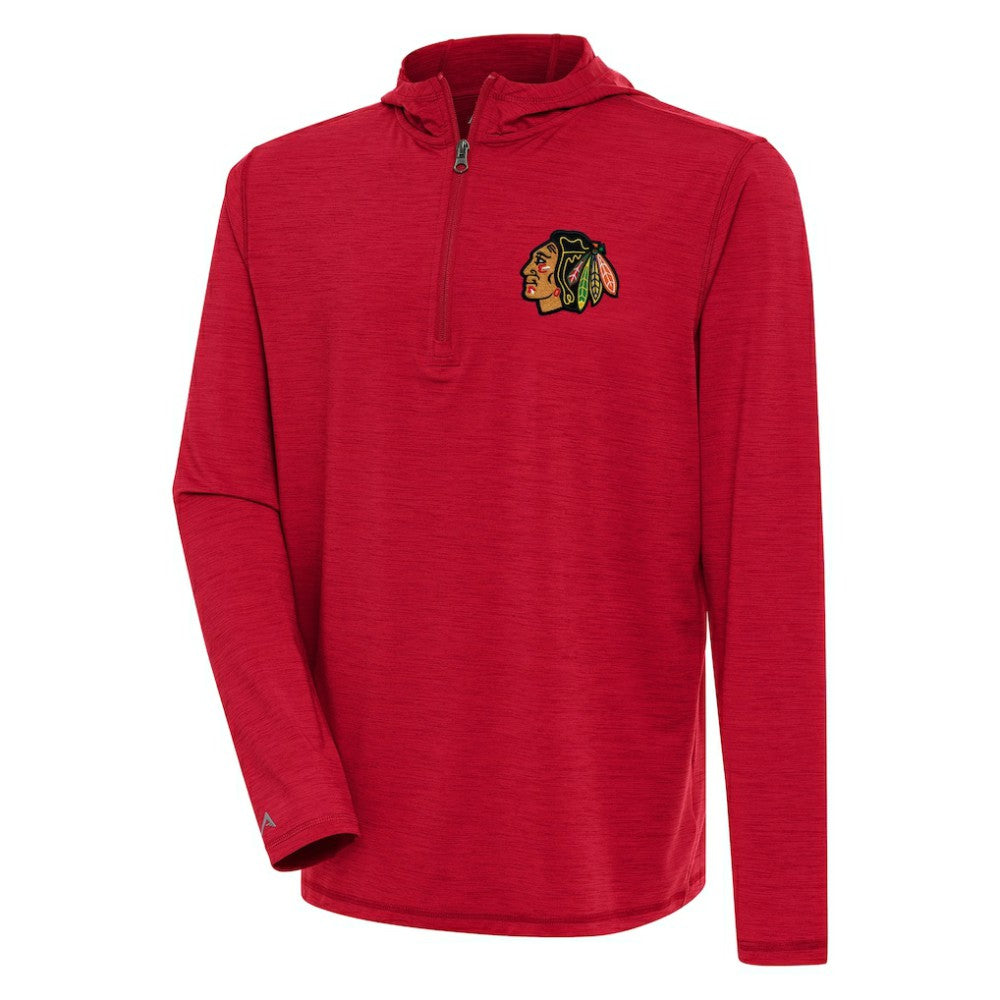 Chicago Blackhawks Antigua Tidy Quarter-Zip Pullover Hoodie Heather Red