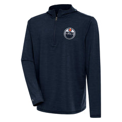 Edmonton Oilers - Antigua Tidy Quarter-Zip Pullover Hoodie Heather Navy