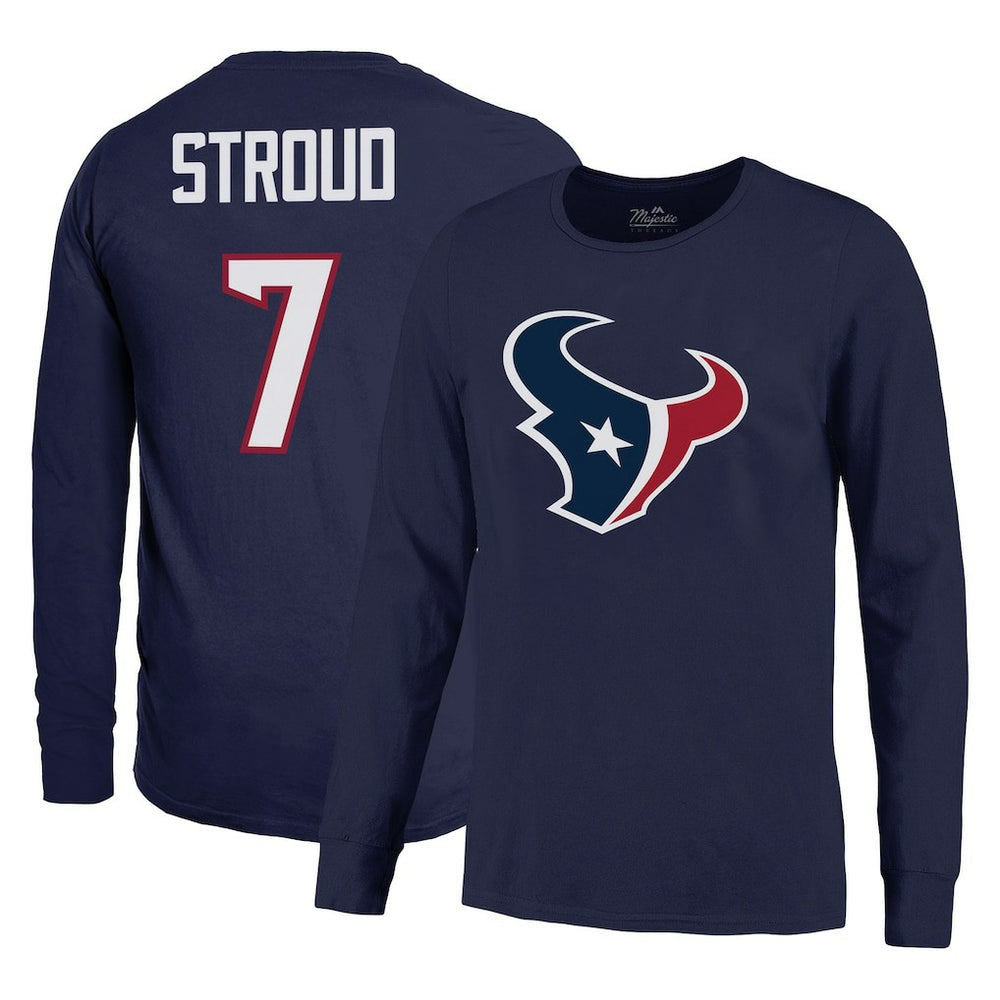 C.J. Stroud Houston Texans Majestic Threads Name & Number Long Sleeve T-Shirt – Navy - NFL