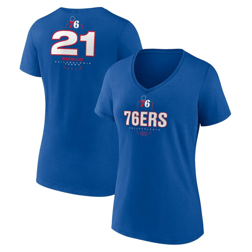 NBA - Joel Embiid Philadelphia 76ers Women's Behind The Back Name & Number V-Neck T-Shirt - Royal