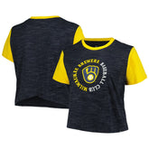 Milwaukee Brewers New Era Women's Plus Size Crossover Back Cropped T-Shirt Lifestyle
