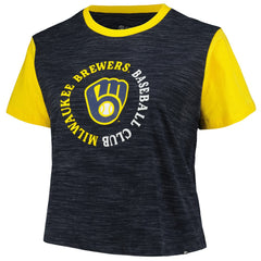 Milwaukee Brewers New Era Women's Plus Size Crossover Back Cropped T-Shirt Lifestyle