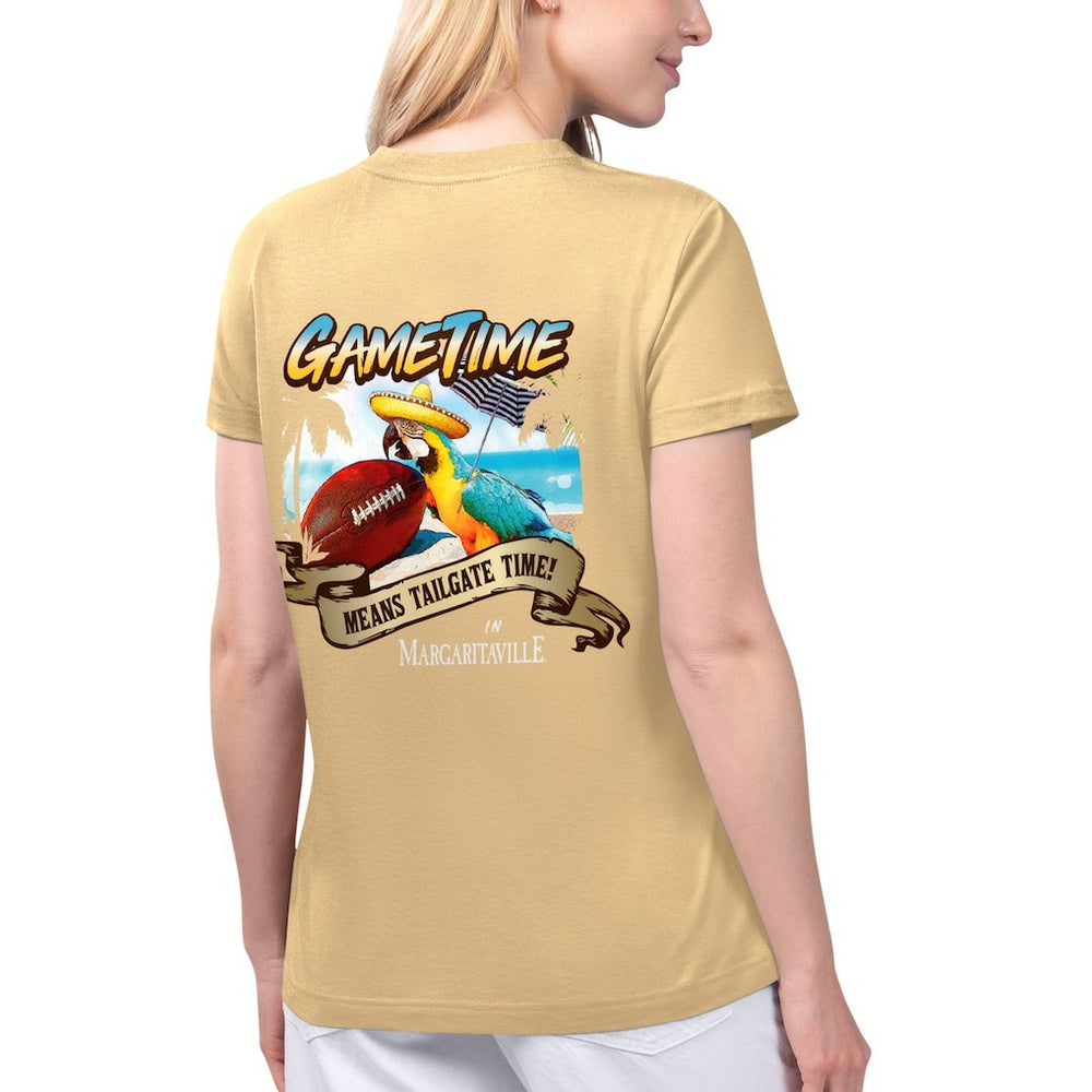 New Orleans Saints Margaritaville Women's Game Time V-Neck T-Shirt Gold - NFL