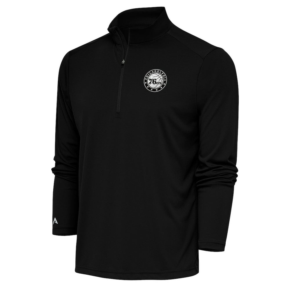 NBA - Philadelphia 76ers Antigua Metallic Logo Tribute Quarter-Zip Pullover - Black