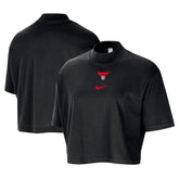Nike - Chicago Bulls Women's Courtside Mock Neck Loose Fit Cropped T-Shirt - Black