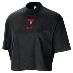 Nike - Chicago Bulls Women's Courtside Mock Neck Loose Fit Cropped T-Shirt - Black