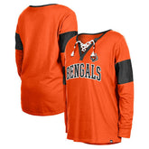 Cincinnati Bengals New Era Women's Lace-Up Notch-Neck Long Sleeve T-Shirt Orange - NFL