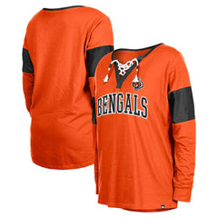 Cincinnati Bengals New Era Women's Lace-Up Notch-Neck Long Sleeve T-Shirt Orange - NFL