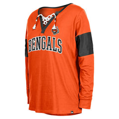 Cincinnati Bengals New Era Women's Lace-Up Notch-Neck Long Sleeve T-Shirt Orange - NFL