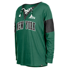 New York Jets New Era Women's Lace-Up Notch-Neck Long Sleeve T-Shirt Green - NFL