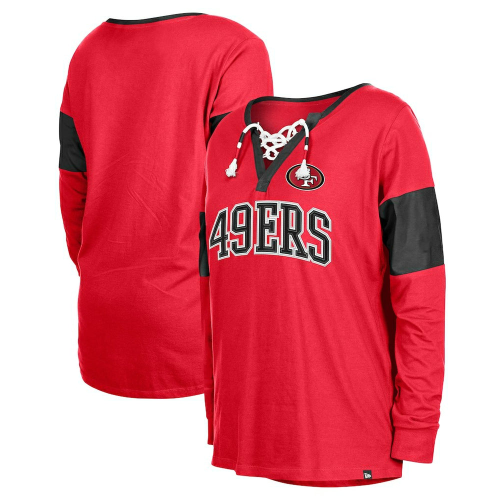 San Francisco 49ers New Era Women's Lace-Up Notch-Neck Long Sleeve T-Shirt Scarlet - NFL
