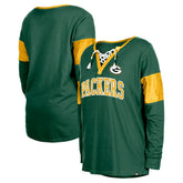 Green Bay Packers New Era Women's Lace-Up Notch-Neck Long Sleeve T-Shirt Green - NFL
