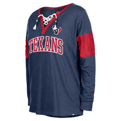 Houston Texans New Era Women's Lace-Up Notch-Neck Long Sleeve T-Shirt Navy - NFL