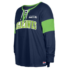 Seattle Seahawks New Era Women's Plus Size Lace-Up Notch Neck Long Sleeve T-Shirt College Navy - NFL
