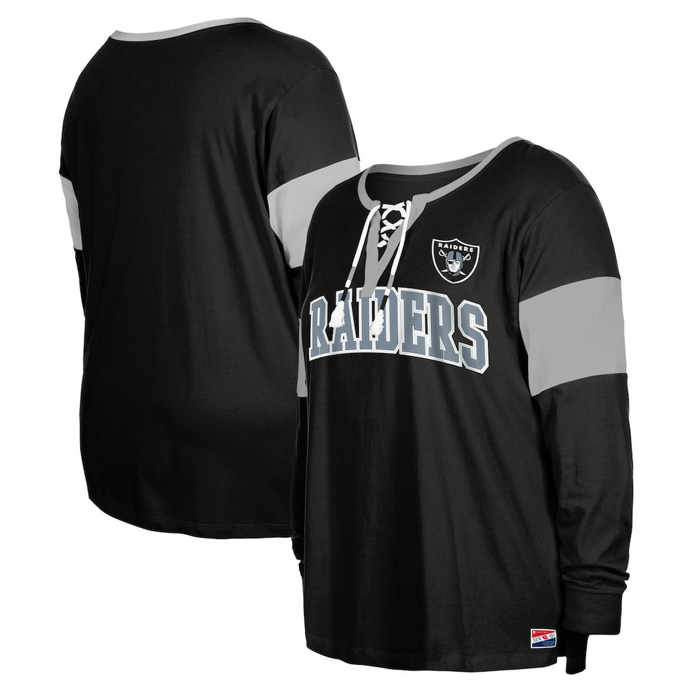 Las Vegas Raiders New Era Women's Plus Size Lace-Up Notch Neck Long Sleeve T-Shirt Black - NFL