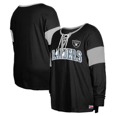 Las Vegas Raiders New Era Women's Plus Size Lace-Up Notch Neck Long Sleeve T-Shirt Black - NFL