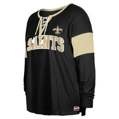 New Orleans Saints New Era Women's Plus Size Lace-Up Notch Neck Long Sleeve T-Shirt Black - NFL