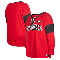 San Francisco 49ers New Era Women's Plus Size Lace-Up Notch Neck Long Sleeve T-Shirt Scarlet - NFL